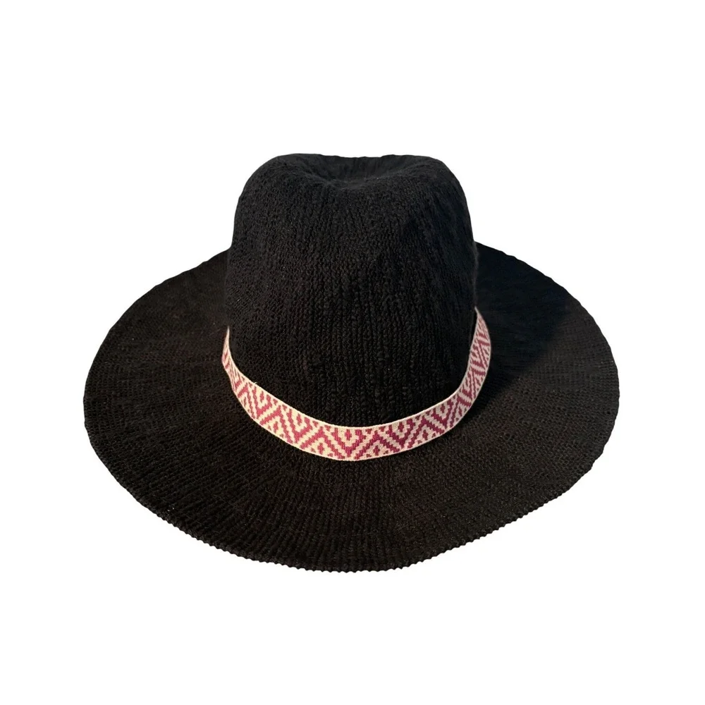 Hollister‎ Y2K Womens Black Knit Wide Brim Hat With Aztec Band One Size Festival